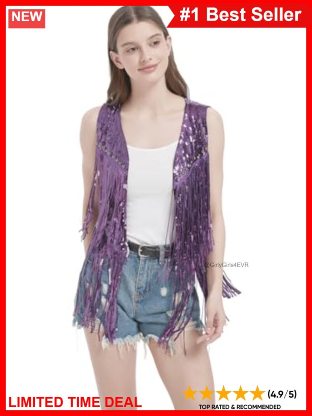 Sequin Fringe Vest Open Front Sleeveless Waistcoat Party Concert Outfit